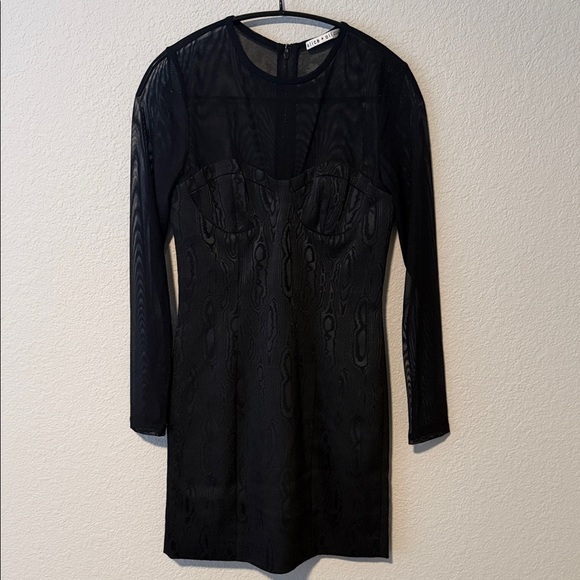 Alice + Olivia Takako Mesh Black Crew Neck Mini Dress - Picture 3 of 10